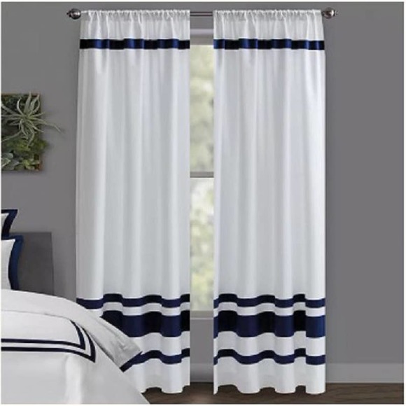 Wamsutta Hotel 95" Rod Pocket 100% Blackout Curtain Panel in White/Black - Picture 1 of 5